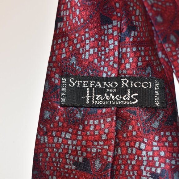 Vintage Stefano Ricci Italy Luxury Burgundy Patterned Neck Tie Mens - Picture 2 of 3